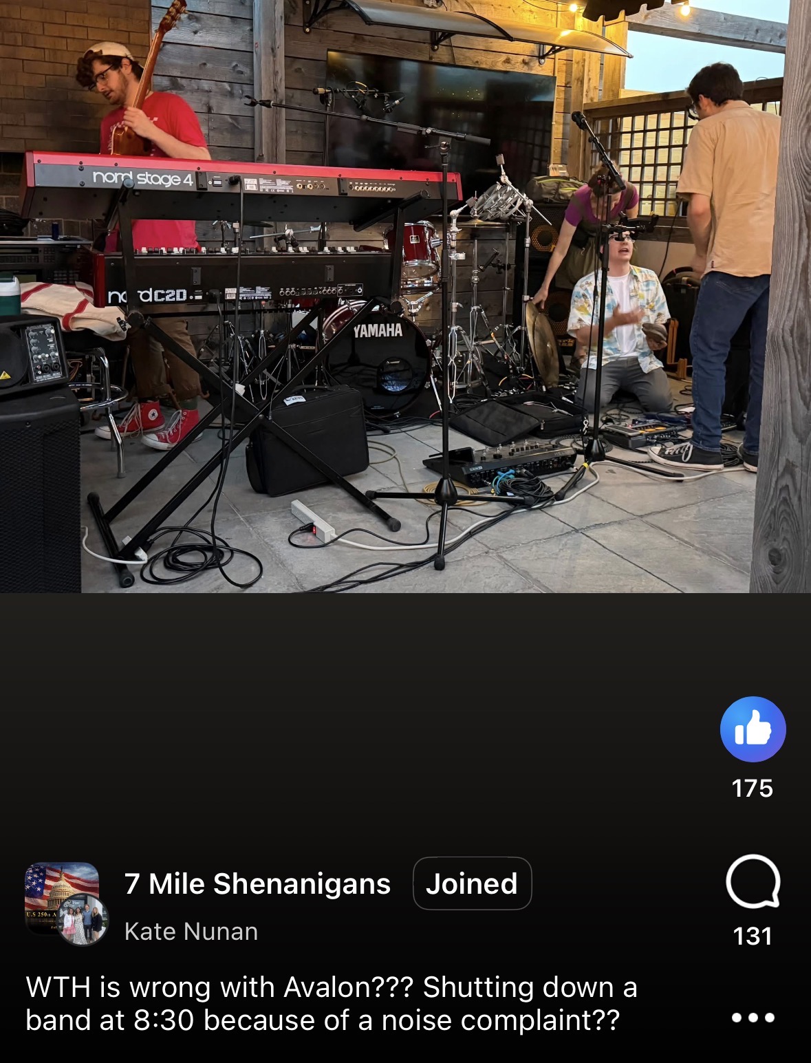 Facebook post from 7 Mile Shenanigans supporting Three and One in Avalon
